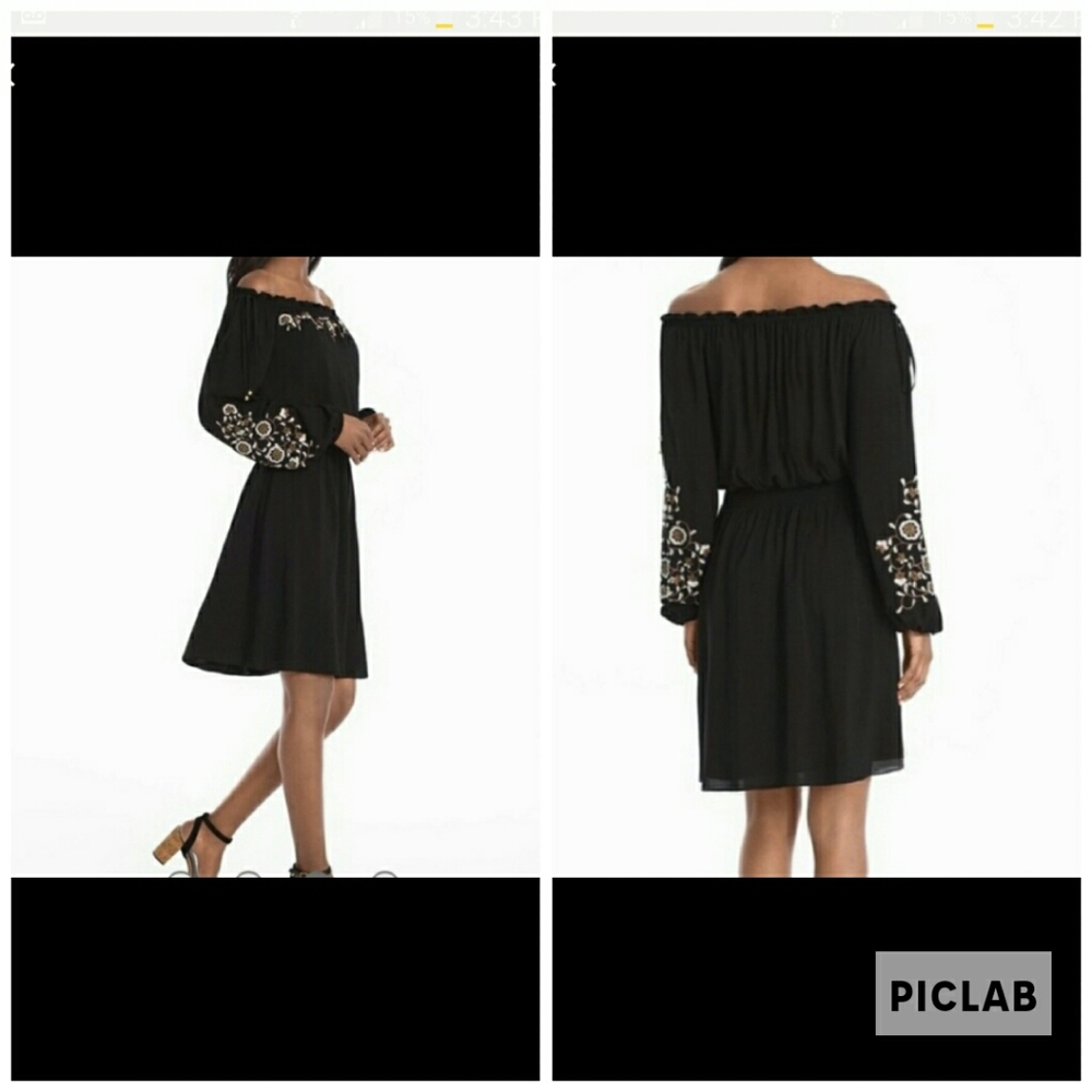WHBM Black Embroidered Peasant Boho Dress Size S - Picture 2 of 9
